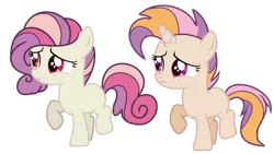 Size: 1280x724 | Tagged: safe, artist:venomous-cookietwt, derpibooru import, oc, unofficial characters only, earth pony, pony, unicorn, female, filly, image, magical lesbian spawn, offspring, parent:apple bloom, parent:scootaloo, parent:sweetie belle, parents:scootabelle, parents:sweetiebloom, png, simple background, transparent background