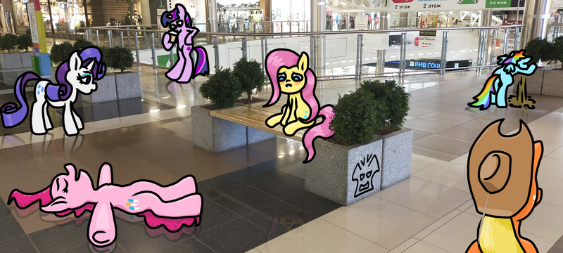 Size: 4000x1800 | Tagged: safe, artist:a-jaller, derpibooru import, applejack, fluttershy, pinkie pie, rainbow dash, rarity, twilight sparkle, earth pony, pegasus, pony, unicorn, image, irl, mane six, photo, png, ponies in real life, vomit, vomiting