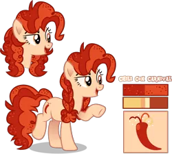 Size: 2305x2078 | Tagged: safe, artist:star-gaze-pony, derpibooru import, oc, oc:chili con carnival, earth pony, pony, female, image, mare, offspring, parent:cheese sandwich, parent:pinkie pie, parents:cheesepie, png, reference sheet, simple background, solo, transparent background