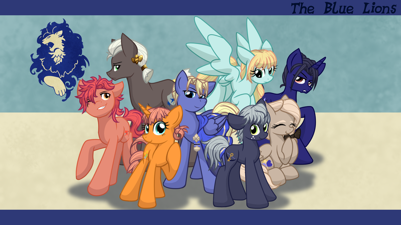 Size: 5760x3240 | Tagged: safe, artist:geraritydevillefort, derpibooru import, ponified, earth pony, pegasus, pony, unicorn, annette fantine dominic, dedue molinaro, dimitri alexandre blaiddyd, felix hugo fraldarius, female, fire emblem, fire emblem: three houses, image, ingrid brandl galatea, male, mare, mercedes von martritz, png, stallion, sylvain jose gautier