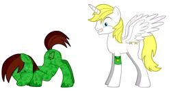 Size: 1500x800 | Tagged: safe, artist:ddrkreature, derpibooru import, oc, oc:colonel silas, oc:hetaliacalifornia, unofficial characters only, alicorn, earth pony, pony, pony creator, butt, colt, face down ass up, female, image, male, mare, plot, png, smiling, spots, wristband