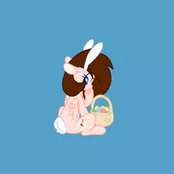 Size: 1378x1378 | Tagged: safe, artist:circuspaparazzi5678, derpibooru import, oc, oc:breanna, pegasus, pony, base used, basket, bunny ears, bunny tail, easter, easter basket, easter egg, holiday, image, png, ponysona, solo