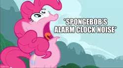 Size: 854x476 | Tagged: safe, derpibooru import, edit, edited screencap, screencap, pinkie pie, too many pinkie pies, caption, faic, image, image macro, jpeg, pinkie frogmouth, spongebob squarepants, text