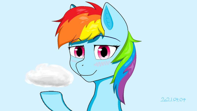 Size: 1440x810 | Tagged: safe, artist:littleiceage, derpibooru import, rainbow dash, pony, blushing, cloud, image, looking at you, ms paint, png, simple background, solo