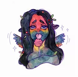 Size: 2196x2160 | Tagged: safe, artist:soudooku, derpibooru import, oc, pegasus, pony, ahegao, candy, food, image, jpeg, lollipop, open mouth, solo, tongue out, traditional art, watercolor painting