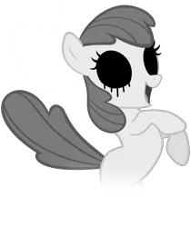 Size: 6000x7130 | Tagged: grimdark, derpibooru import, apple bloom, earth pony, ghost, ghost pony, pony, undead, black sclera, black tears, creepypasta, crying, floating, grayscale, image, missing accessory, monochrome, png, simple background, smiling, transparent background, vector, zalgo