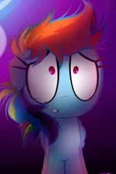 Size: 626x938 | Tagged: safe, artist:becauseimpink, derpibooru import, rainbow dash, pegasus, pony, comic:transition, cropped, female, filly, filly rainbow dash, floppy ears, front view, frown, image, looking forward, png, reaction image, scared, scaredy dash, solo, younger