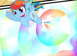 Size: 788x579 | Tagged: safe, artist:becauseimpink, derpibooru import, rainbow dash, pegasus, pony, comic:transition, the cutie mark chronicles, artist interpretation, cropped, female, filly, filly rainbow dash, flying, image, looking up, png, sky, solo, sonic rainboom, wind, windswept mane, younger