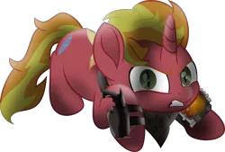 Size: 4961x3350 | Tagged: safe, artist:lincolnbrewsterfan, derpibooru import, oc, oc:fire brander, ponified, pony, unicorn, fallout equestria, my little pony: the movie, .svg available, absurd resolution, angry, bandana, crouching, cutie mark, derpibooru exclusive, gritted teeth, growling, gun, handgun, highlights, holster, horn, image, inkscape, logo, looking at you, lore in description, male, mane, movie accurate, murderer, owner, pipbuck, pipbuck 3000, pistol, png, raider, revolutionist, revolver, shading, shrunken pupils, slit eyes, slit pupils, snarling, stallion, stallion oc, straps, tail, unicorn oc, vector, weapon, what a lovely pony to meet in the middle of the night