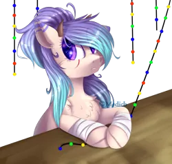 Size: 2508x2390 | Tagged: safe, artist:mediasmile666, derpibooru import, oc, unofficial characters only, original species, pony, bandage, bust, chest fluff, horn, image, png, solo