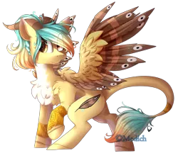 Size: 2485x2221 | Tagged: safe, artist:mediasmile666, derpibooru import, oc, unofficial characters only, original species, pony, chest fluff, colored wings, horn, image, leonine tail, png, raised hoof, simple background, solo, spread wings, transparent background, wings