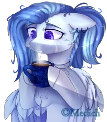 Size: 2285x2616 | Tagged: safe, artist:mediasmile666, derpibooru import, oc, unofficial characters only, pegasus, pony, bust, ear piercing, earring, female, floppy ears, hoof hold, image, jewelry, mare, mug, piercing, png, simple background, solo, transparent background