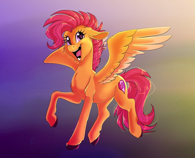 Size: 3529x2864 | Tagged: safe, alternate version, artist:unfinishedheckery, derpibooru import, scootaloo, pegasus, pony, digital art, female, high res, hooves, image, jpeg, mare, older, older scootaloo, open mouth, solo, spread wings, tail, wings