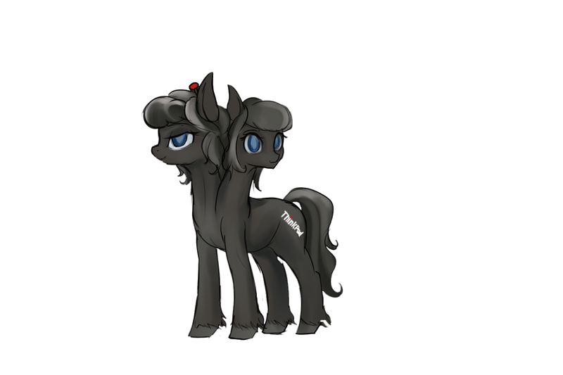 Size: 1500x1000 | Tagged: safe, artist:andromailus, oc, ponified, unofficial characters only, object pony, original species, pony, computer, computer pony, female, image, laptop computer, looking at you, multiple heads, png, simple background, smiling, solo, thinkpad, two heads, unshorn fetlocks, white background