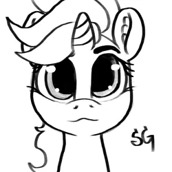 Size: 2048x2048 | Tagged: safe, artist:sunlightgryphon, derpibooru import, oc, oc:emerald whiplash, unicorn, image, looking at you, monochrome, png, simple background, smiling, smiling at you