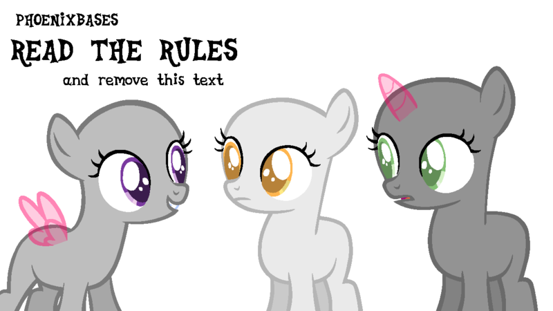 Size: 1280x720 | Tagged: safe, artist:kingbases, derpibooru import, oc, unofficial characters only, earth pony, pegasus, pony, unicorn, bald, base, earth pony oc, eyelashes, female, filly, horn, image, pegasus oc, png, simple background, transparent background, unicorn oc, wings