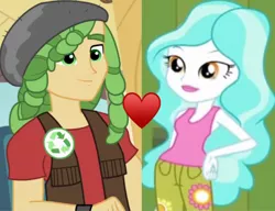 Size: 1680x1290 | Tagged: safe, derpibooru import, edit, edited screencap, screencap, paisley, sandalwood, equestria girls, background human, eco kids, female, heart, image, jpeg, male, paisandal, shipping, shipping domino, straight