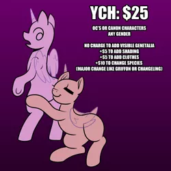 Size: 2000x2000 | Tagged: suggestive, artist:vodkamewtwoni, derpibooru import, alicorn, earth pony, pegasus, pony, unicorn, butt, commission, eyes closed, folded wings, image, looking back, png, wings, ych example, your character here