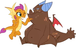 Size: 7793x4890 | Tagged: safe, artist:frownfactory, artist:thesharp0ne, derpibooru import, edit, clump, smolder, dragon, dragon quest, she's all yak, absurd resolution, bhm, crack shipping, cute, dragoness, fat, female, flying, image, male, one eye closed, png, shipping, simple background, smolderbetes, smolump, straight, .svg available, teenaged dragon, transparent background, vector, wings