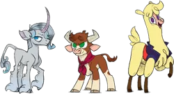 Size: 730x394 | Tagged: safe, artist:skyie-fyire, arizona cow, oleander (tfh), paprika paca, alpaca, bull, classical unicorn, unicorn, them's fightin' herds, cloven hooves, community related, image, kentucky (genderbend), leonine tail, nightshade (genderbend), pepper (genderbend), png, pure oleander, rule 63, unshorn fetlocks