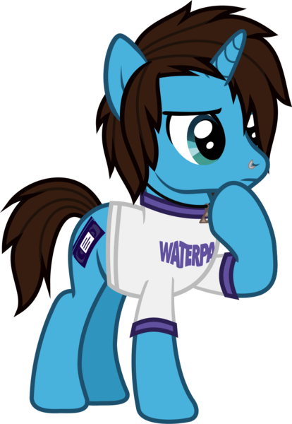 Size: 818x1186 | Tagged: safe, artist:lightningbolt, derpibooru import, ponified, pony, unicorn, .svg available, clothes, derpibooru exclusive, frown, geoff wigington, horn, image, male, nose piercing, piercing, png, raised hoof, shirt, simple background, solo, stallion, standing, t-shirt, transparent background, vector, waterparks