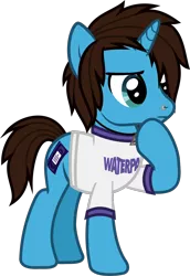 Size: 818x1186 | Tagged: safe, artist:lightningbolt, derpibooru import, ponified, pony, unicorn, .svg available, clothes, derpibooru exclusive, frown, geoff wigington, horn, image, male, nose piercing, piercing, png, raised hoof, shirt, simple background, solo, stallion, standing, t-shirt, transparent background, vector, waterparks