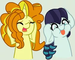 Size: 556x440 | Tagged: safe, artist:jadethepegasus, artist:madzbases, derpibooru import, adagio dazzle, coloratura, ponified, earth pony, pony, unicorn, :p, adatura, base used, crying, equestria girls ponified, female, gray background, image, laughing, lesbian, mare, open mouth, png, rara, shipping, silly, silly pony, simple background, tears of laughter, tongue out