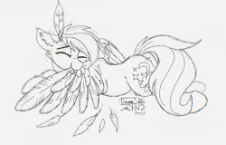 Size: 1761x1126 | Tagged: safe, artist:dreamyskies, derpibooru import, oc, oc:dreamer skies, unofficial characters only, pegasus, pony, april fools 2021, april fools joke, event, eyes closed, feather, grooming, happy, image, male, monochrome, pegasus oc, png, preenhub, preening, quick sketch, rough sketch, sketch, solo, solo male, stallion, wings, wip