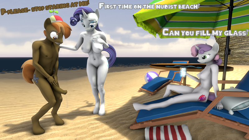 Size: 5120x2880 | Tagged: explicit, artist:olkategrin, derpibooru import, button mash, rarity, sweetie belle, anthro, earth pony, unicorn, 3d, age difference, beach, big breasts, big penis, bottomless, bra, breasts, child, clothes, cocktail, cocktail glass, cutie mark, cutie mark crusaders, dialogue, dripping, ejaculate, female, folding chair, funny porn, hiding, hiding erection, horsecock, image, looking down, male, male nipples, nipples, nude beach, nudity, ocean, partial nudity, penis, pillow, png, practitioner of naturism, sand, shadow, sky, source filmmaker, sun, table, text, topless, trio, umbrella, underwear