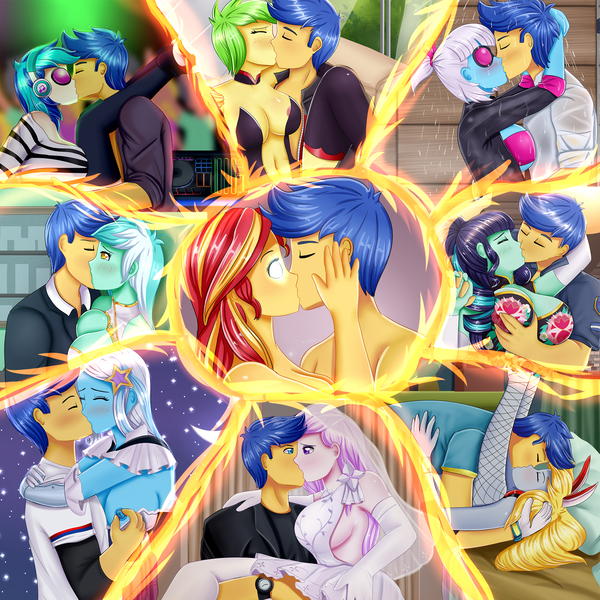 Size: 2000x2000 | Tagged: questionable, alternate version, artist:focusb, derpibooru import, cherry crash, coloratura, derpy hooves, flash sentry, fleur-de-lis, lyra heartstrings, photo finish, sunset shimmer, trixie, vinyl scratch, equestria girls, equestria girls series, accessories, alternate outfits, areola, bed, bedroom eyes, belly button, big breasts, blushing, breast grab, breasts, busty cherry crash, busty coloratura, busty fleur-de-lis, busty lyra heartstrings, busty photo finish, busty trixie, busty vinyl scratch, cleavage, clothes, commission, derpsentry, dress, erect nipples, exposed breasts, eyes closed, female, fishnets, flash sentry gets all the waifus, flashcrash, flashimmer, flashscratch, fleurflash, glowing eyes, grope, holding, holding head, holding legs, image, implied nudity, implied sex, intimate, jpeg, kissing, leg hold, lidded eyes, looking at each other, loving gaze, lucky bastard, lying down, lyraflash, male, mind reading, night, night sky, nipple play, nipples, nudity, on back, open clothes, passionate, photoflash, pillow, raised leg, sentrixie, sexy, shipping, shower, sky, straight, sunset sees things, touch, touching face, watch, wet clothes, white eyes, wide eyes