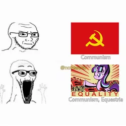 Size: 2289x2289 | Tagged: safe, artist:cazra, derpibooru import, editor:notxweeb, starlight glimmer, the cutie map, communist flag, equality, image, jpeg, meme, propaganda, stalin glimmer, wojak