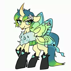 Size: 3532x3532 | Tagged: safe, artist:plushfurby, derpibooru import, queen chrysalis, changedling, changeling, insect, moth, derpibooru exclusive, green, image, jpeg, purified chrysalis, queen, reformed, simple background, tongue out, white background, yellow