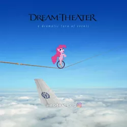 Size: 720x720 | Tagged: safe, derpibooru import, edit, editor:notxweeb, pinkie pie, ponified, pony, cloud, dream theater, image, jpeg, ponified album cover, sky, tight rope, unicycle