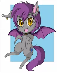 Size: 1032x1316 | Tagged: safe, artist:colliflour, derpibooru import, oc, oc:colli, unofficial characters only, bat pony, pony, bat pony oc, bat wings, chibi, cute, fangs, female, feral, happy, image, jpeg, mare, piercing, thestral, wings