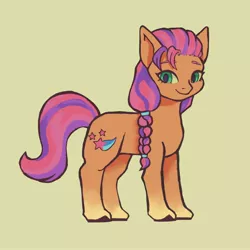 Size: 3000x3000 | Tagged: safe, artist:artfennixi, derpibooru import, sunny starscout, earth pony, pony, braid, cute, female, g5, high res, image, jpeg, looking at you, mare, simple background, smiling, solo, sunnybetes, unshorn fetlocks, yellow background