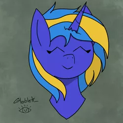 Size: 1024x1024 | Tagged: safe, artist:globlet_, derpibooru import, oc, oc:scribbling ink, unofficial characters only, pony, unicorn, colored, digital art, eyes closed, horn, image, looking at you, png, sketch, smiling, smiling at you, solo, unicorn oc