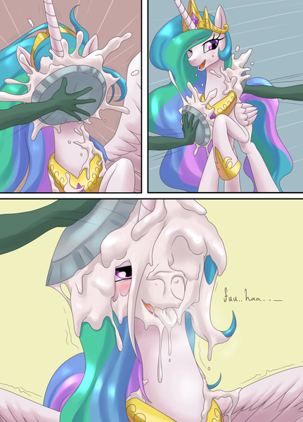 Size: 1436x2000 | Tagged: suggestive, artist:stoic5, derpibooru import, princess celestia, alicorn, human, pony, comic, cream pie, cute, eating, female, food, funny, image, mare, png, suggestive eating, whipped cream