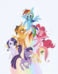 Size: 2414x3077 | Tagged: safe, alternate version, artist:frozenspots, derpibooru import, applejack, fluttershy, pinkie pie, rainbow dash, rarity, twilight sparkle, image, jpeg, rainbow, simple background