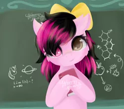 Size: 2066x1806 | Tagged: safe, artist:waret milout, derpibooru import, earth pony, pegasus, pony, apple, black, book, chemistry, classroom, clothes, commission, cute, female, food, image, photo, pink, png, school, schoolgirl, solo