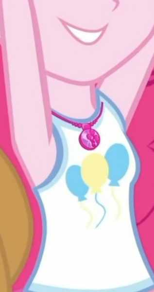 Size: 1920x3634 | Tagged: safe, derpibooru import, screencap, pinkie pie, equestria girls, equestria girls series, holidays unwrapped, spoiler:eqg series (season 2), applejack's hat, armpits, boobshot, breasts, clothes, cowboy hat, cropped, cutie mark, cutie mark on clothes, dashing through the mall, female, geode of sugar bombs, hat, image, jewelry, jpeg, magical geodes, necklace, offscreen character, pictures of chests, smiling, solo, tanktop