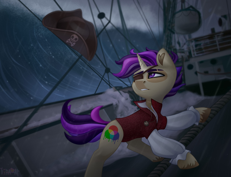 Size: 3000x2300 | Tagged: safe, artist:irinamar, derpibooru import, oc, unofficial characters only, pony, unicorn, hat, image, jpeg, ship, solo