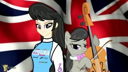 Size: 3840x2160 | Tagged: safe, artist:forzaveteranenigma, derpibooru import, octavia melody, pony, fanfic:equestria motorsports, bow (instrument), cello, cello bow, england, great britain, image, jpeg, musical instrument, racing suit, union jack