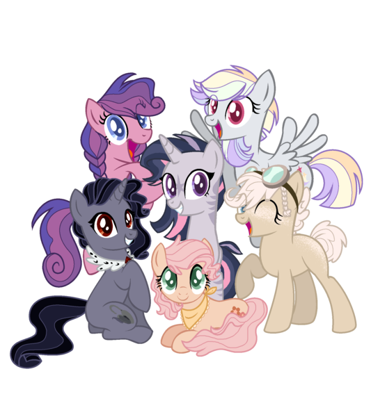 Size: 1990x2149 | Tagged: safe, artist:gallantserver, derpibooru import, oc, oc:aes flare, oc:djinn, oc:nightengale, oc:wheatie, unofficial characters only, earth pony, hybrid, pegasus, pony, unicorn, zony, female, image, interspecies offspring, magical lesbian spawn, mare, offspring, parent:applejack, parent:big macintosh, parent:doctor whooves, parent:fluttershy, parent:king sombra, parent:pinkie pie, parent:princess luna, parent:rainbow dash, parent:rarity, parent:twilight sparkle, parent:zecora, parents:appleshy, parents:doctorpie, parents:lunamac, parents:sombrarity, parents:twicora, png, simple background, transparent background