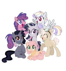 Size: 1990x2149 | Tagged: safe, artist:gallantserver, derpibooru import, oc, oc:aes flare, oc:djinn, oc:nightengale, oc:wheatie, unofficial characters only, earth pony, hybrid, pegasus, pony, unicorn, zony, female, image, interspecies offspring, magical lesbian spawn, mare, offspring, parent:applejack, parent:big macintosh, parent:doctor whooves, parent:fluttershy, parent:king sombra, parent:pinkie pie, parent:princess luna, parent:rainbow dash, parent:rarity, parent:twilight sparkle, parent:zecora, parents:appleshy, parents:doctorpie, parents:lunamac, parents:sombrarity, parents:twicora, png, simple background, transparent background