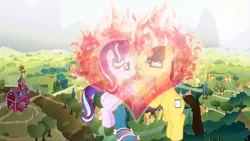 Size: 5667x3202 | Tagged: safe, artist:brandonthebronypony, derpibooru import, starlight glimmer, oc, oc:brandon, cute, flying, glimglam, glimmerbetes, glimmy, heart, image, in love, png, true love, wholesome