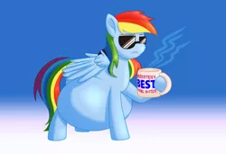 Size: 2550x1741 | Tagged: safe, artist:parturient, derpibooru import, rainbow dash, pegasus, pony, belly, big belly, chocolate, derpibooru exclusive, female, food, hot chocolate, image, mare, momma dash, png, preggo dash, pregnant, sunglasses, wings