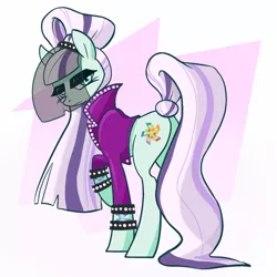 Size: 1280x1280 | Tagged: safe, artist:pfeffaroo, derpibooru import, coloratura, earth pony, pony, bracelet, butt, clothes, countess coloratura, image, jacket, jewelry, lidded eyes, looking at you, looking back, plot, png, solo, unamused, veil