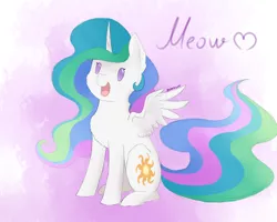 Size: 2500x2000 | Tagged: safe, artist:maravor, derpibooru import, princess celestia, alicorn, pony, beady eyes, behaving like a cat, catlestia, cheek fluff, chest fluff, cute, cutelestia, ear fluff, female, heart, high res, image, mare, meow, png, sitting, solo, spread wings, wings