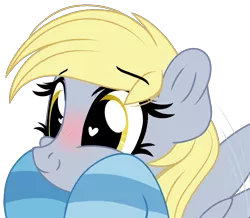 Size: 2185x1904 | Tagged: safe, artist:emberslament, derpibooru import, derpy hooves, pegasus, pony, blushing, clothes, commission, cute, female, heart eyes, image, mare, png, simple background, socks, solo, striped socks, transparent background, wing flap, wingding eyes, ych result