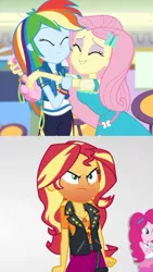 Size: 1288x2289 | Tagged: safe, derpibooru import, fluttershy, rainbow dash, sunset shimmer, equestria girls, equestria girls series, rollercoaster of friendship, drama, holidays unwrapped drama, image, jpeg, rageset shimmer, red face